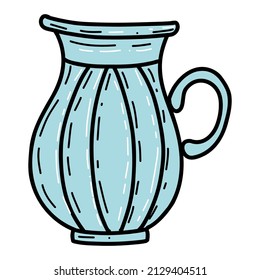 Cute flower pot or vase in doodle style. Spring collection with cute hand-drawn vase. Interior, home decor.