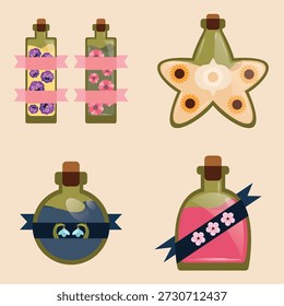 Niedlicher Blumentrank Alchemist Flaschen Set
