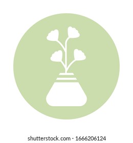 cute flower with potted, block and flat style icon vector illustration design