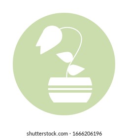 cute flower with potted, block and flat style icon vector illustration design