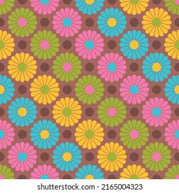 Cute flower power seamless pattern. Decorative retro minimal style floral background. Vintage indie and hippie repeating pattern.
