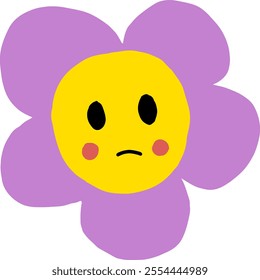 cute flower with sad face 70s style illustration