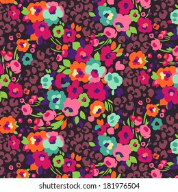 adorable flor mezclar sin fisuras el patrón vector leopardo