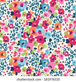 cute flower seamless mix leopard vector pattern