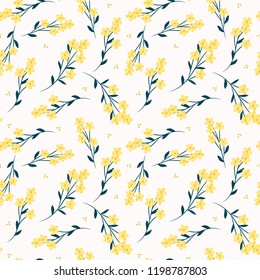 Cute flower seamless pattern. Bright yellow flowers on white background.