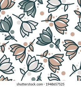 Vector minimalista de patrones de flor sin costura. Diseño de color pastel. Doodle floral. Para el diseño de plantillas, invitación, tarjeta, cartel, decoración