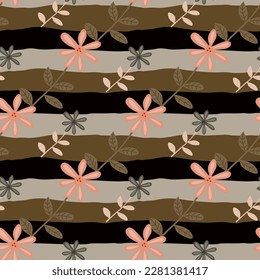 Cute flower seamless pattern. Naive art style. Hand drawn floral endless background. Simple design for fabric, textile print, wrapping, cover. Vector illustration