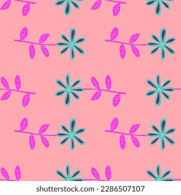 Cute flower seamless pattern. Naive art style. Hand drawn floral endless background. Simple design for fabric, textile print, wrapping, cover. Vector illustration