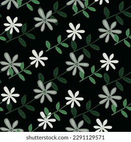 Patrón de flores sin costuras. Estilo de arte naïf. Fondo interminable con flores dibujado a mano. Diseño sencillo para tela, impresión textil, envoltura, cubierta. Ilustración del vector