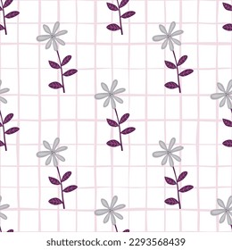 Cute flower seamless pattern. Naive art style. Hand drawn floral endless background. Simple design for fabric, textile print, wrapping, cover. Vector illustration