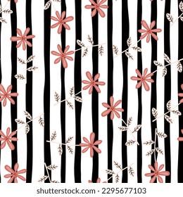 Cute flower seamless pattern. Naive art style. Hand drawn floral endless background. Simple design for fabric, textile print, wrapping, cover. Vector illustration