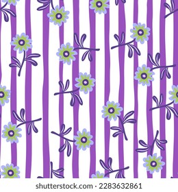 Cute flower seamless pattern in simple style. Hand drawn floral endless background. Stylized design for fabric, textile print, wrapping, cover. Vector illustration