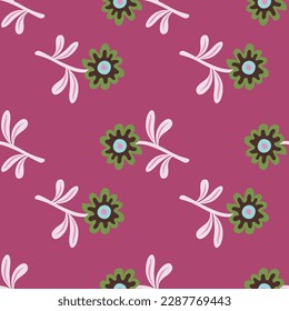Cute flower seamless pattern in simple style. Hand drawn floral endless background. Stylized design for fabric, textile print, wrapping, cover. Vector illustration
