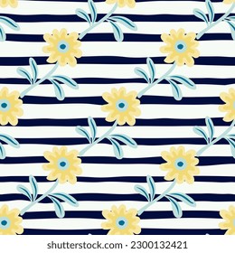 Cute flower seamless pattern in simple style. Hand drawn floral endless background. Stylized design for fabric, textile print, wrapping, cover. Vector illustration