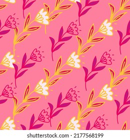 Cute flower seamless pattern in stylized folk style. Hand drawn elegant botanical background. Abstract doodle floral wallpaper. Design for fabric, textile, wrapping, cover.