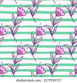 Cute flower seamless pattern in stylized folk style. Hand drawn elegant botanical background. Abstract doodle floral wallpaper. Design for fabric, textile, wrapping, cover.