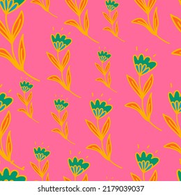 Cute flower seamless pattern in stylized folk style. Hand drawn elegant botanical background. Abstract doodle floral wallpaper. Design for fabric, textile, wrapping, cover.