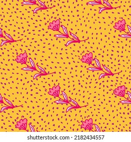 Frische Blumen nahtloses Muster im stilvollen Folklorestil. Handgezeichneter, eleganter botanischer Hintergrund. Abstrakte, florale Tapete. Design für Gewebe, Textilien, Umhüllung, Abdeckung.