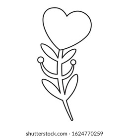 cute flower in shape heart with branch and leafs vector illustration design
