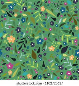 Cute flower simple minimalistic seamless pattern graphic design for paper, textile print. Floral background with hand drawn flowers and leaves.