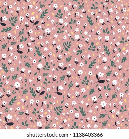 Cute flower simple minimalistic seamless pattern graphic design for paper, textile print. Floral background with hand drawn flowers and leaves.
