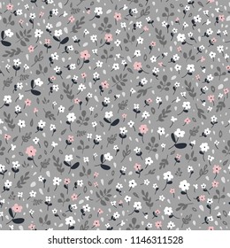 Cute flower simple minimalistic seamless pattern graphic design for paper, textile print. Floral background with hand drawn flowers and leaves.