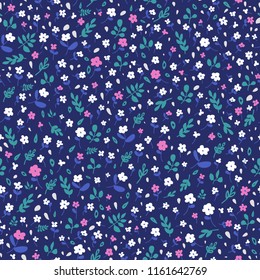 Cute flower simple minimalistic seamless pattern graphic design for paper, textile print. Floral background with hand drawn flowers and leaves.