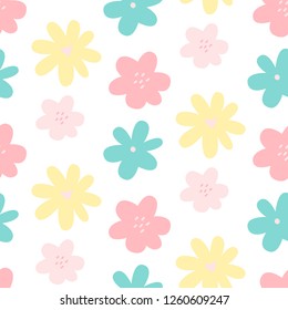 Cute flower simple minimalistic seamless pattern graphic design for paper, textile print. Floral background with hand drawn flowers. Vector illustration.