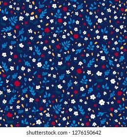 Cute flower simple minimalistic seamless pattern graphic design for paper, textile print. Floral background with hand drawn flowers and leaves.