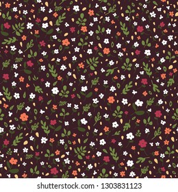Cute flower simple minimalistic seamless pattern graphic design for paper, textile print. Floral background with hand drawn flowers and leaves.