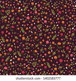 Cute flower simple minimalistic seamless pattern graphic design for paper, textile print. Floral background with hand drawn flowers and leaves.