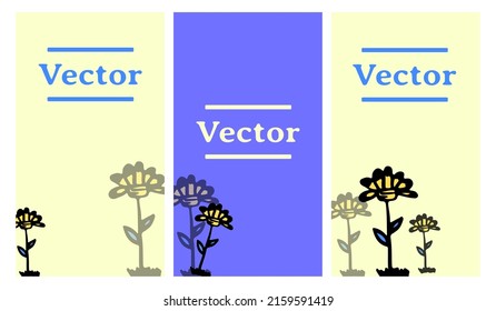 Cute flower sketch vector set of illustrations. Beauty floral hand drawn vertical background. Botany cosmetics media banner
