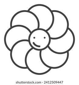 Cute Flower with Smiling Face vector Groovy Style concept linear icon or symbol
