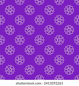 Cute Flower mit Smilch Face Vektor Konzept nahtlos Muster in dünner Linie Stil