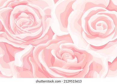 Cute flower soft background with cream rose flower buds. Closeup pink rose flowers, vector floral background, gently pink gradient background