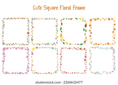 cute flower square sheet frame border  design element set for worksheet
