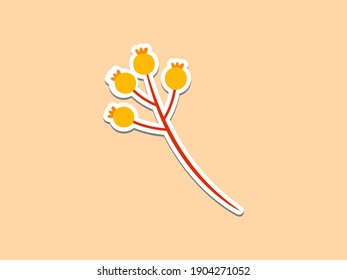 Cute flower sticker in orange isolated on color background. Vector flat illustration. Suitable for sticker printing, templates, decoration, scheduler and organizer.