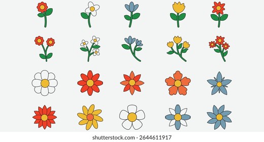 Cute Flower Sticker Vector Illustration