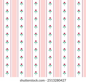 Cute flower striped seamless pattern design. Vector illustration.