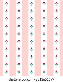 Cute flower striped seamless pattern design. Vector illustration.
