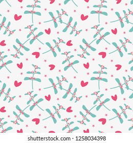 Cute flower and tiny heart seamless pattern. Lovely valentine concept.