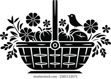 Cute Flower Tub Silhouette Vector Illustration Art 