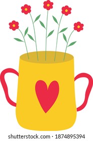 Cute flower vase clip art, flowers in vase cute clip art, heart shape in flower vase, flat flower vase icon, 14 february, valentine's day clip art