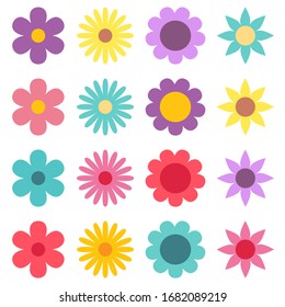 Cute Flower Vector Illustration Set On White