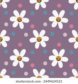 Cute Flower vector ilustration seamless patern.Purple background.Great for textile,fabric,wrapping paper,and any print.