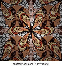 Cute flower vector pattern. Colour Summer Theme seamless pattern Background. Flat Flower Elements Design. Flowers on orange, black and beige colors.