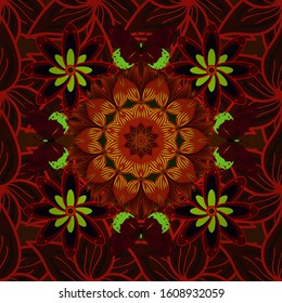 Cute flower vector pattern. Colour Summer Theme seamless pattern Background. Flat Flower Elements Design. Flowers on red, brown and gray colors.