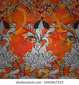 Cute flower vector pattern. Fashionable fabric pattern. Colour Summer Theme seamless pattern Background. Flat Flower Elements Design. Vector. Orange. Paisley.