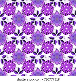 Cute flower vector pattern. Flat Flower Elements Design. Flowers on violet, white and black colors. Colour Spring Theme seamless pattern Background.