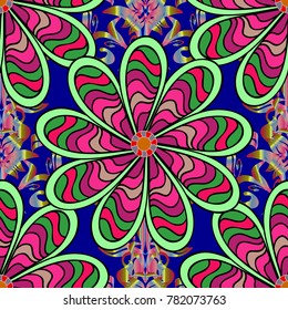 Cute flower vector pattern. Flat Flower Elements Design. Fashionable fabric pattern. Colour Summer Theme seamless pattern Background.